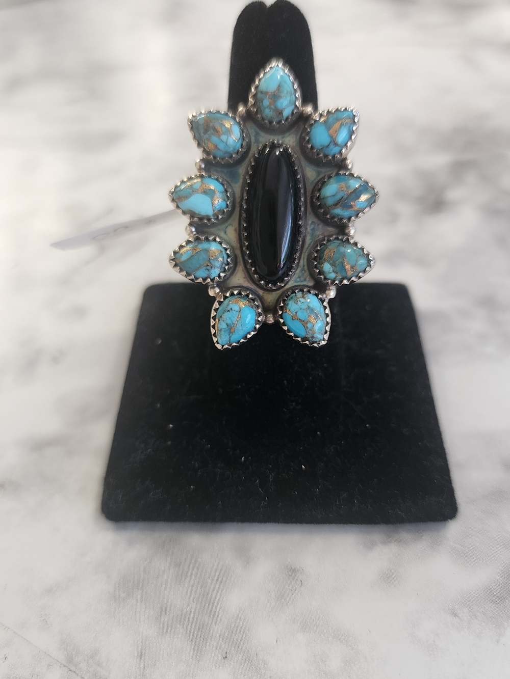 Sterling, Kingman Turqoise and Onyx Ring - Women Jewelry
